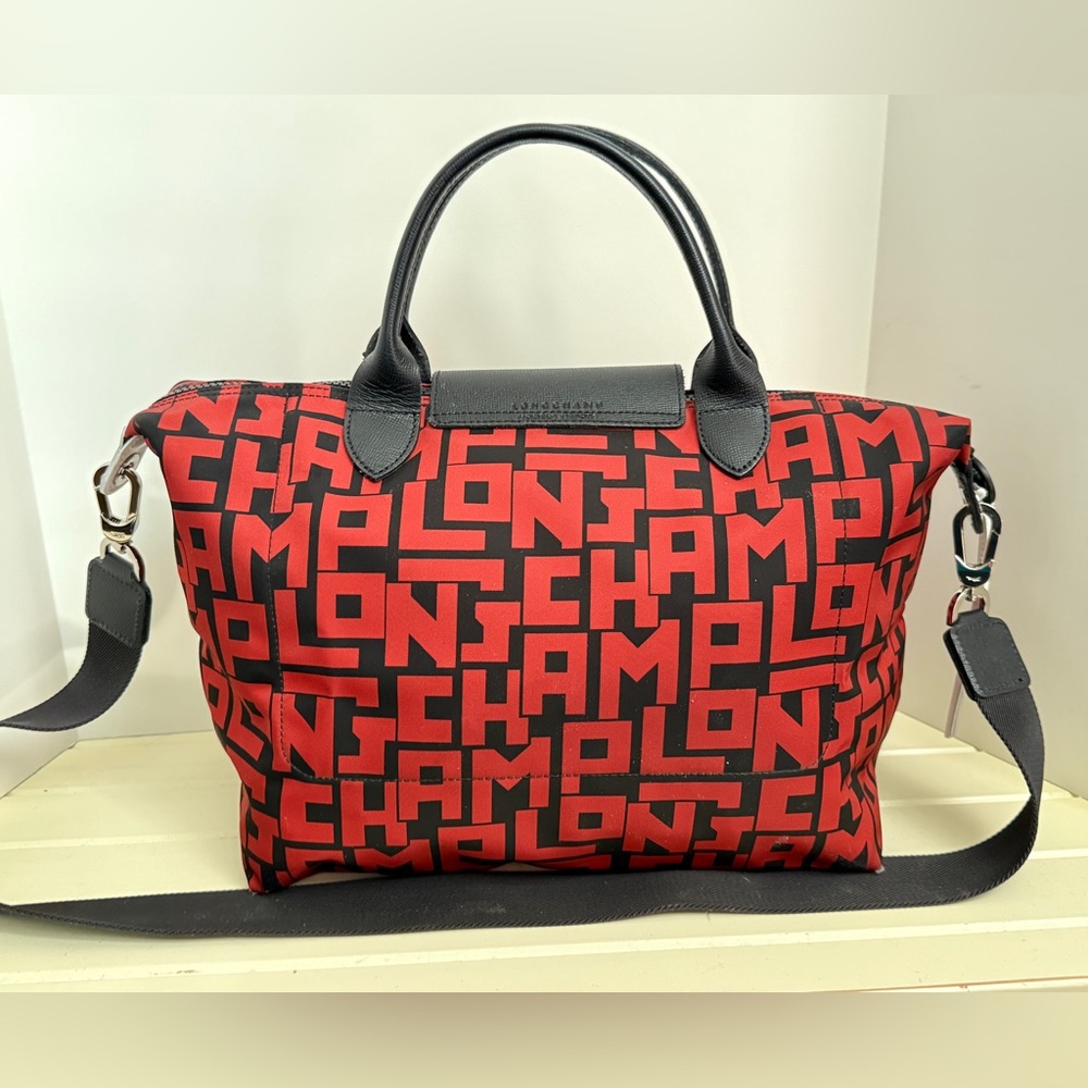 Longchamp Le Pliage Print Red & Black Logo Tote - Picture 2 of 16